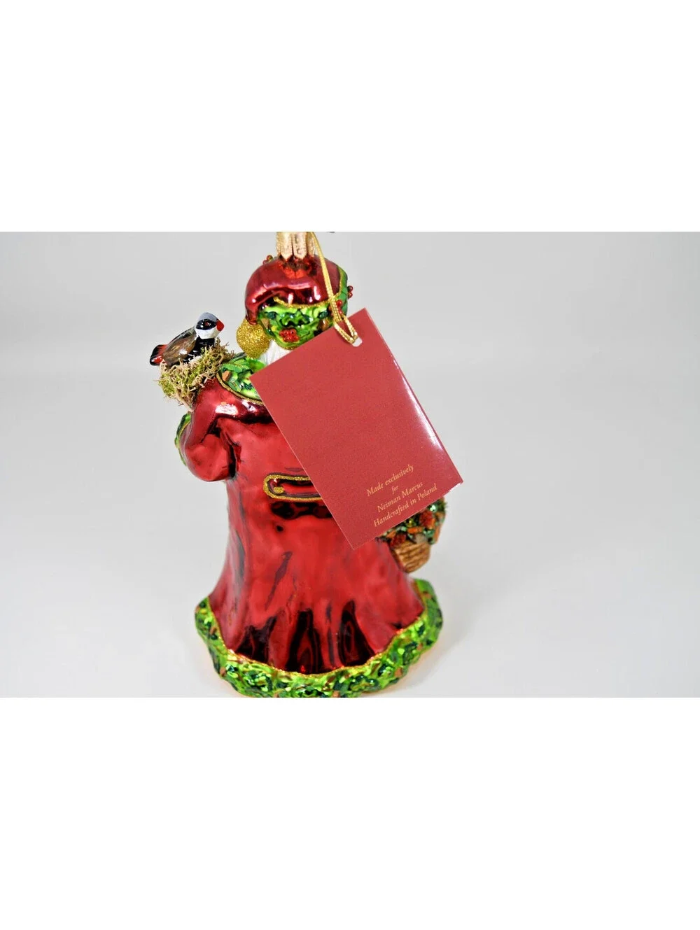 John Huras Blown Glass Ornament Santa Father Christmas Bird 14076 Neiman Marcus